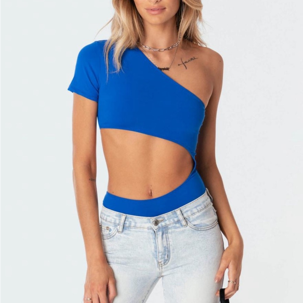 Edikted cut out body suit blue